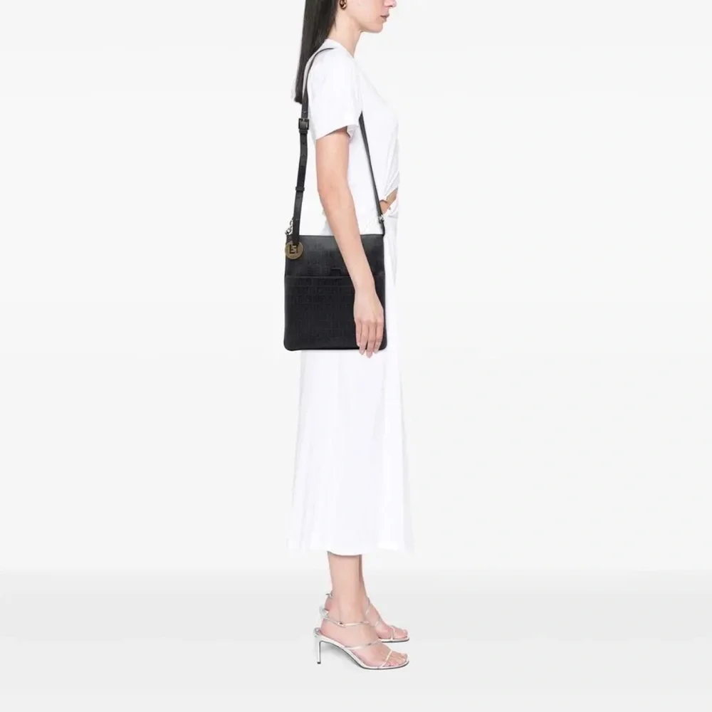 EUC Fendi Black Zucchino Coated Can as Charm. Crossbody